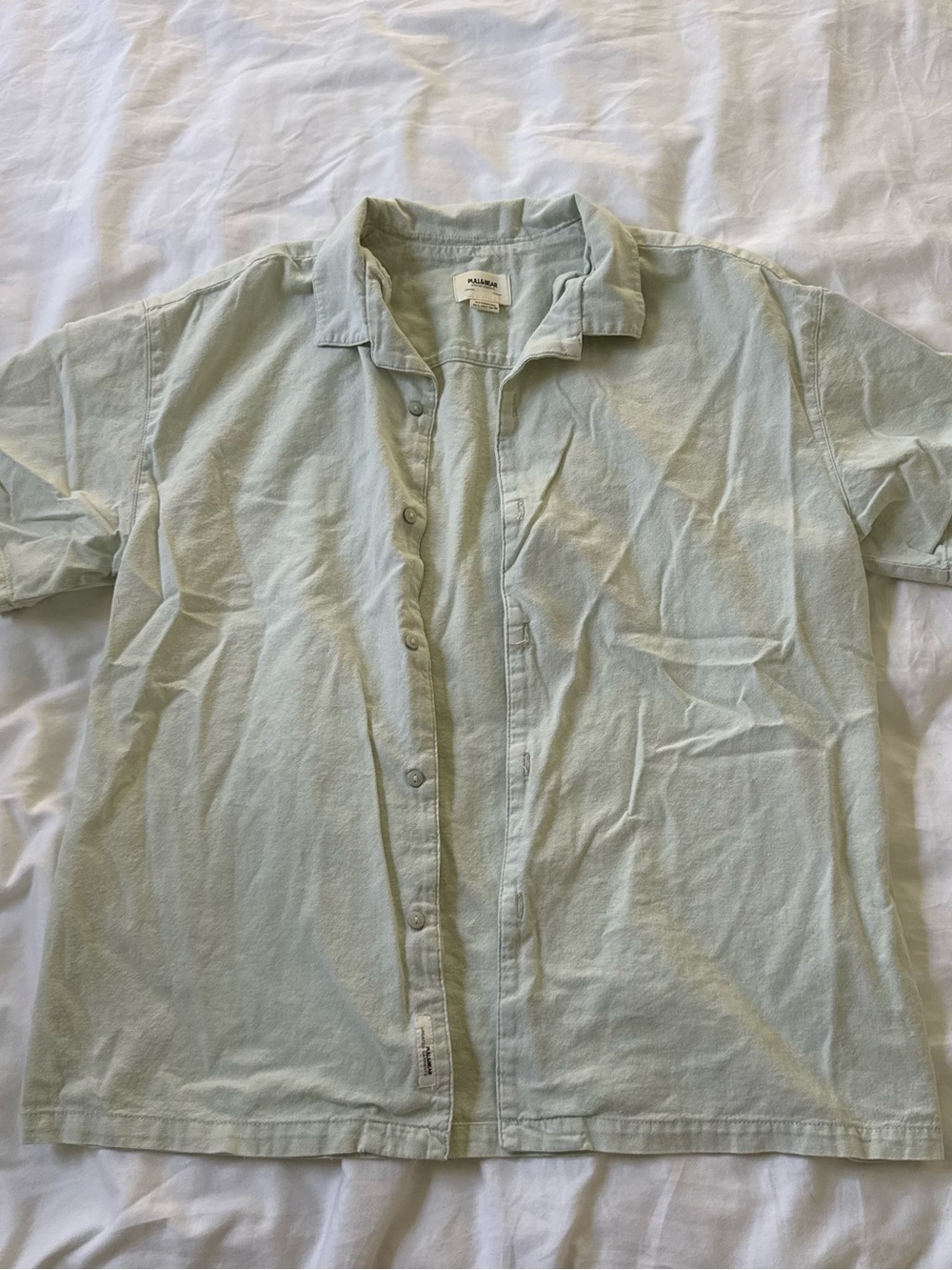 Mens Light Green Short-Sleeve Button-Up Shirt